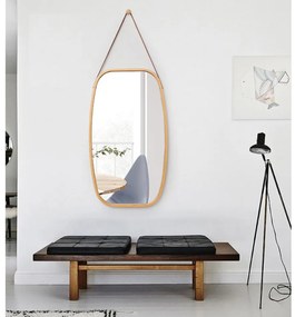 Oglindă suspendată cu ramă din bambus Lemi 3, 43 x1,5 x 76 cm