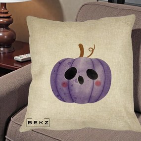 Perna Decorativa Dovleac Halloween Mov Kawaii, 40x40 cm, Crem, Husa Detasabila, Perna Inclusa, BEKZ®