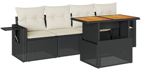 3327094 vidaXL Set mobilier de grădină cu perne, 5 piese, negru, poliratan