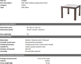 Masuta laterala LUX cu blat din marmura Tardieu 114660 HZ