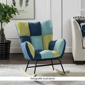 Scaun balansoar design, patchwork albastru / verde, KEMARO