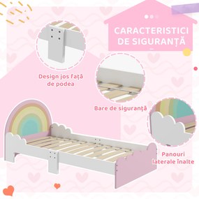 ZONEKIZ Cadru Pat Pentru Copii Mici, Mobilier Dormitor Copii Design Curcubeu Pentru Copii Cu Varsta Cuprinsa Intre 3-6 ani, 143 x 74 x 66 cm, Roz