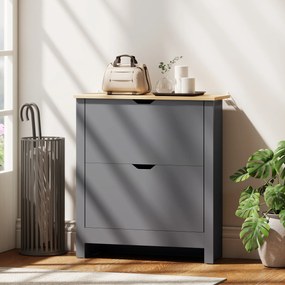 HOMCOM Dulap pentru 12 perechi de încălțăminte, dulap îngust cu 2 sertare rabatabile și rafturi reglabile, gri închis | Aosom Romania