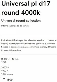 Plafoniera LED design circular, Universal pl d17 round 4000k