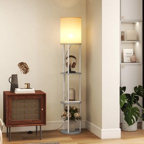 HOMCOM Lampă de podea cu polițe, 3 temperaturi de culoare, telecomandă, pentru living dormitor birou gri | Aosom Romania