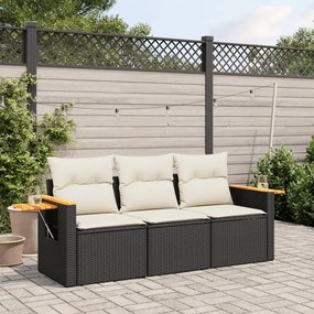 3258997 vidaXL Set mobilier de grădină cu perne, 3 piese, negru, poliratan