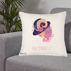 Perna Personalizata Zodie Berbec, 40x40 cm, Crem Reliefat, Husa Detasabila, Perna Inclusa, BEKZ®