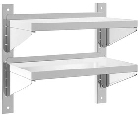 30316 vidaXL Raft de perete 2 niveluri 50x30x60 cm argintiu oțel inoxidabil