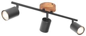 Spotlight industrial negru cu lemn inclinabil 3 lumini - Jeana