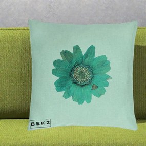 Perna Decorativa Floare Gerbera Teal Acuarela, 40x40 cm, Verde Menta, Husa Detasabila, Perna Inclusa, BEKZ®