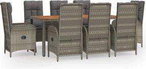 vidaXL Set mobilier grădină cu perne, 9 piese, gri, poliratan