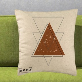 Perna Decorativa Geometric Triunghiuri Sacred, 40x40 cm, Bej, Husa Detasabila, Perna Inclusa, BEKZ®