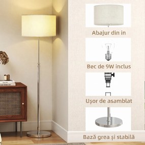 HOMCOM Lampă de Podea cu Telecomandă și Luminozitate Reglabilă 3000k-6000k, cu Abajur Textil, Argintie | Aosom Romania