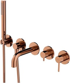Baterie cada-dus incastrata Omnires Y finisaj cupru lucios 5 elemente cu corp ingropat pipa 17 cm