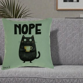 Perna Decorativa NOPE Pisica Neagra Cafea, 40x40 cm, Verde, Husa Detasabila, Perna Inclusa, BEKZ®