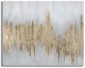 Tablou decorativ auriu/gri din lemn de Pin si panza, 100x2,8x80 cm, Goldage Mauro Ferretti