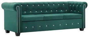 247150 vidaXL Canapea Chesterfield cu 3 locuri, catifea, 199x75x72 cm, verde