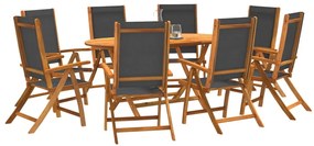 vidaXL Set mobilier de grădină, 9 piese, lemn masiv acacia/textilenă