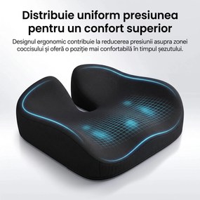 Perna ortopedica sezut memory foam ORTO COCCIS Plus, husa mesh 3D, Negru