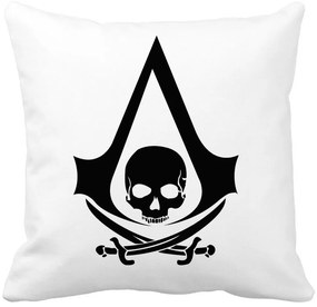 Perna Decorativa cu Assasin&apos;s Creed Fans, 40x40 cm, Alba, Mata, Husa Detasabila, Burduf