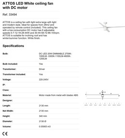 Lustra LED cu Ventilator si telecomanda design modern extra large ATTOS alb