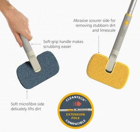 Mop diferite suprafete 2in1 Joseph Joseph CleanTech 6500012, 18,5 cm, Maner cu prindere moale, Gri/Galben
