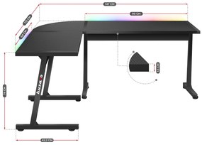 Masă PC de colț Hyperion 6.0 (negru + multicolor) (cu iluminat LED). 1087515