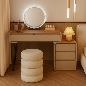 Set EMILY, Masă de toaletă pentru machiaj cu oglindă iluminată LED, în trei culori, intensitate reglabilă, control touch, comoda, taburet, 80 cm, Gri