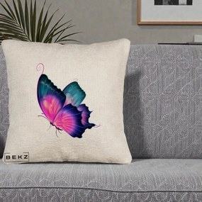 Perna Decorativa Fluture Neon, 40x40 cm, Bej Canapea, Husa Detasabila, Perna Inclusa, BEKZ®