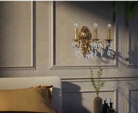 Aplica de perete 3 brate din alama si cristal Venezia