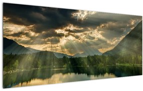 Tablou cu lac și soarele translucid (120x50 cm)