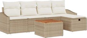 vidaXL Set de canapele pentru grădină cu pernă 6 pcs Bej Rattan poli