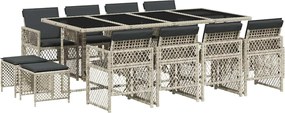 vidaXL Set mobilier de grădină cu perne 13 piese gri deschis poliratan