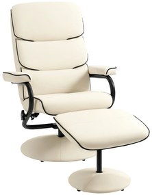 HOMCOM Fotoliu relax cu taburet, fotoliu TV cu spătar înclinat, pivotant la 360°, șezut căptușit confortabil, crem | Aosom Romania