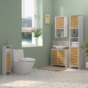 HOMCOM Mobilier Coloană Depozitare Baie bicolore, 2 dulapuri cu raft reglabil și 2 nișe, 35L x 30A x 170Î cm | Aosom Romania