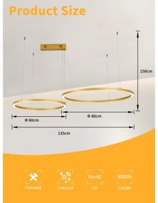 Lustră LED dimabilă Immax NEO 07218L FINO 93W/230V 60/80 cm auriu Tuya + telecomandă