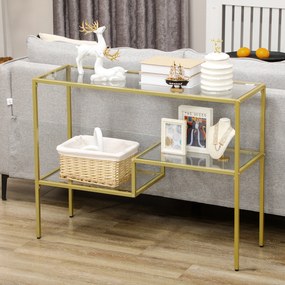 HOMCOM Consolă Aurie cu Masă de Cafea din Sticlă Temperată 100 cm, Rafturi de Depozitare, Design Elegant pentru Hol | Aosom Romania