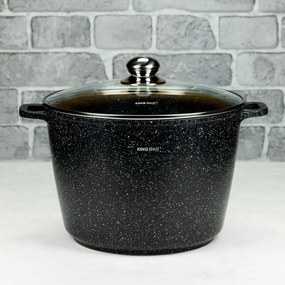 Oală cu capac 28 cm, 10L – Kinghoff KH 1599, antiaderentă cu marmură, neagră, ideală pentru supe și mâncăruri în volum mare