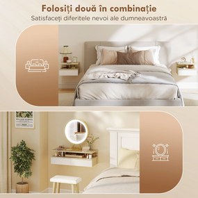 HOMCOM Set de 2 Noptiere Suspendate cu Sertar și Raft Deschis, 35x32x22.5 cm, Alb și Stejar | Aosom Romania