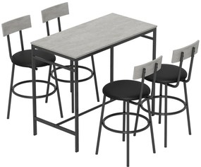 HOMCOM Set cu Masă Înaltă și 4 Scaune de Bar cu Spătar Stil Industrial Gri | Aosom Romania