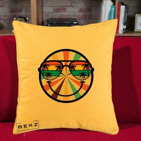 Perna Decorativa Smiley Face Retro Sunset Palmieri, 40x40 cm, Galben, Husa Detasabila, Perna Inclusa, BEKZ®