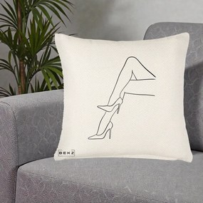 Perna Decorativa Picioare cu Tocuri Line Art, 40x40 cm, Crem Reliefat, Husa Detasabila, Perna Inclusa, BEKZ®