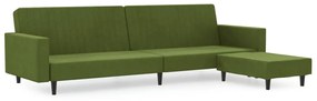 3081868 vidaXL Canapea extensibilă cu taburet, 2 locuri, verde deschis catifea