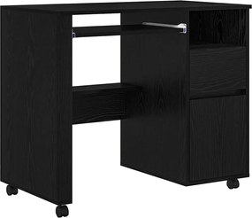 vidaXL Birou cu roți Stejar Negru 91 x 50 x 77 cm Lemn compozit