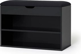 Dulap pentru pantofi cu loc de șezut LEVA, 60 x 30 x 47 cm, negru