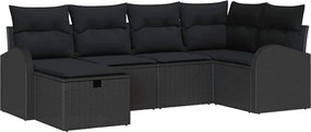 vidaXL Set de canapele pentru grădină cu pernă 6 pcs Negru Rattan poli