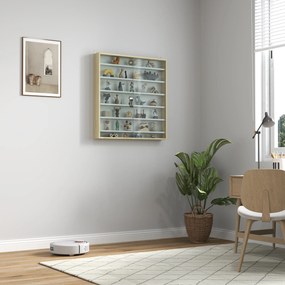 HOMCOM Vitrină de Perete, cu 5 Rafturi Ajustabile, din Lemn, PAL, Sticlă, 80 x 9,5 x 83 Cm, Alb și Gri | Aosom Romania