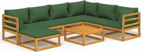 vidaXL Set mobilier de grădină, 8 piese, cu perne verzi, lemn masiv