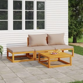 3155272 vidaXL Set mobilier de grădină cu perne gri taupe, 4 piese, lemn masiv