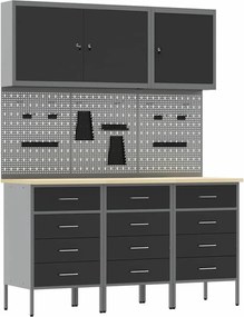 vidaXL Dulap de lucru cu sertar 8 pcs Negru Lemn ingineresc și oțel